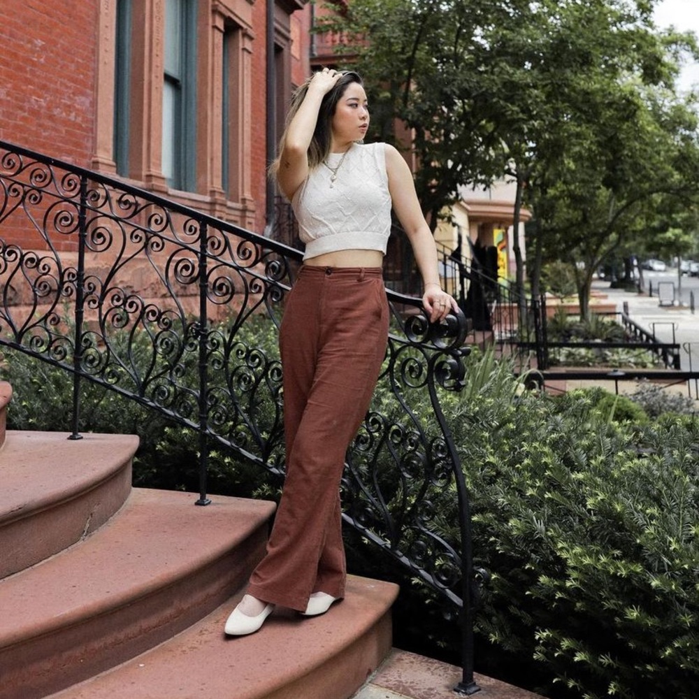 Brown linen wide-leg pants